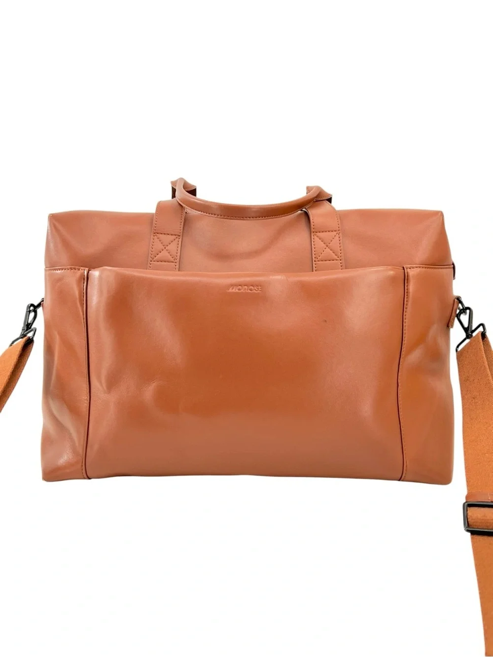 MONOS Metro Duffle - Brown Faux Leather Shoulder Strap Unisex Duffel Travel Bag